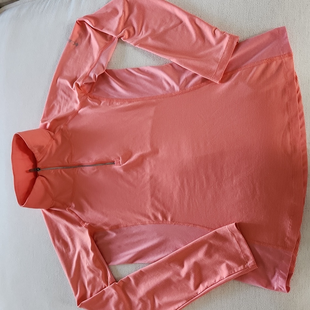 Columbia Womens Small Orange Coral Striped Long Sleeve 1/4 Zip Active Golf Top